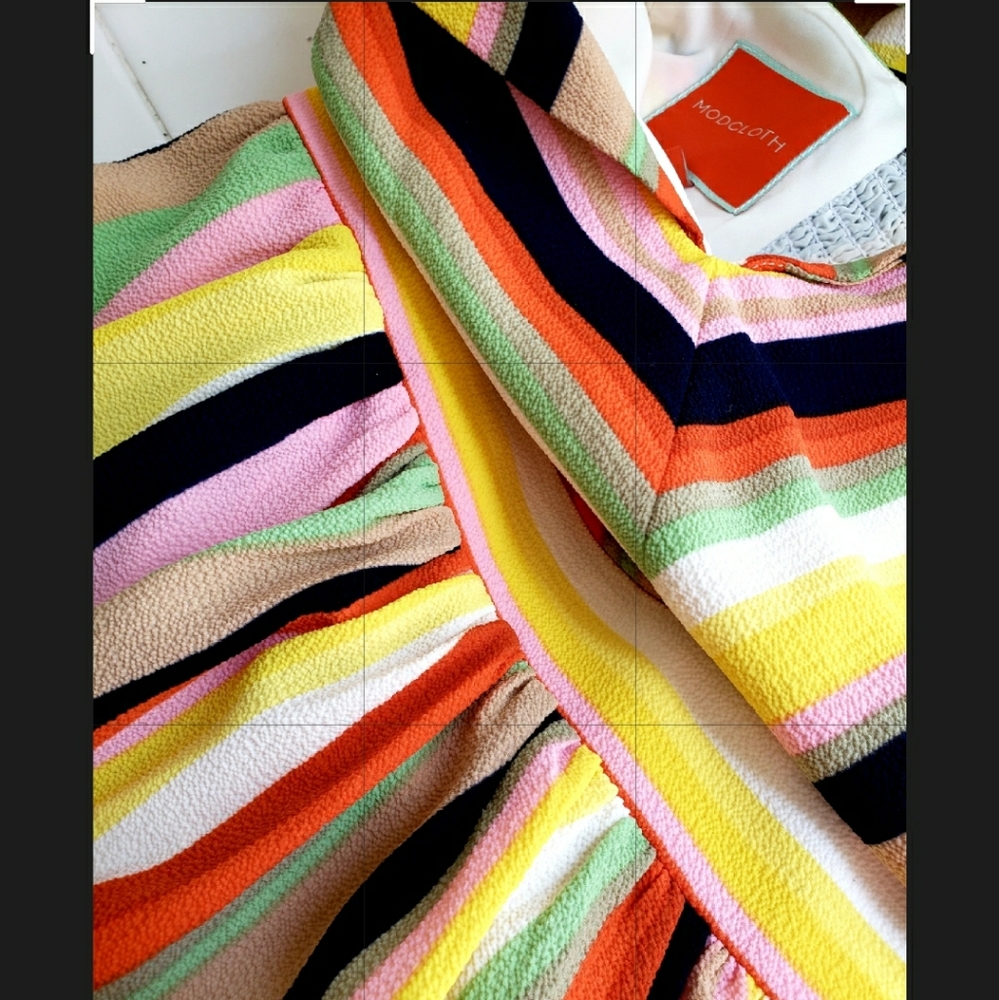 ModCloth Multicolor Striped Midi Dress - Yellow, Pink, Orange, Green, Black